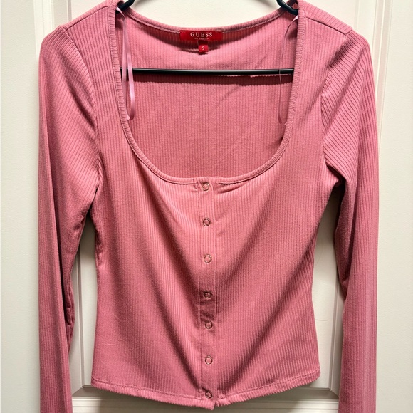 GUESS Button-Down Pink Ribbed Top - Picture 1 of 2